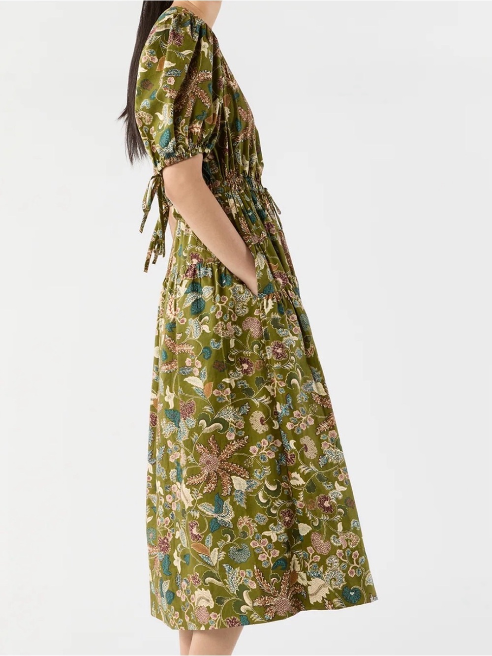 Ulla Johnson Adriana Dress in Lichen Floral Puff-Sleeve Midi Dress - Picture 3 of 5